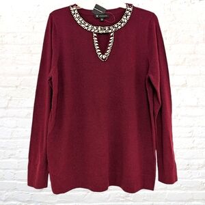 NWT INC Womens Embellished Sweater Burgundy XL